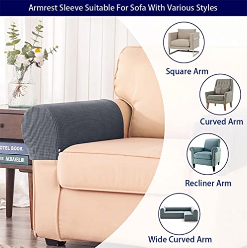 Elastic Polyester Sofa Arm Covers - Scratch Resistant, 2 Pcs, Washable (Dark Grey)