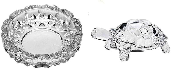 Crystal Glass Turtle Decorative Plate for Feng Shui and Vastu