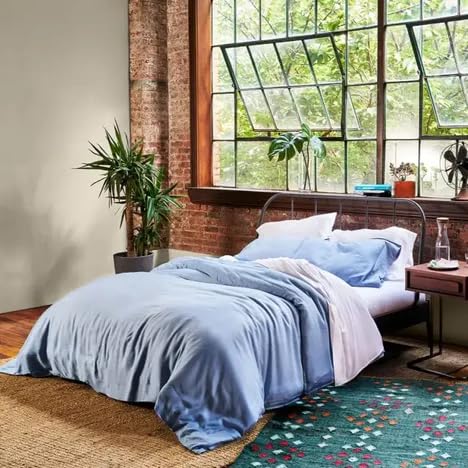 Buffy 100% Eucalyptus Lyocell Duvet Cover King Blue - Silky Soft, Naturally Dyed, Corner Ties