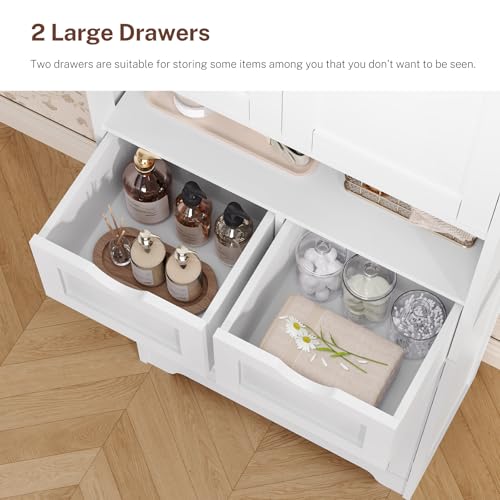 58-Inch Tall Freestanding Storage Cabinet with 4 Doors and 2 Drawers