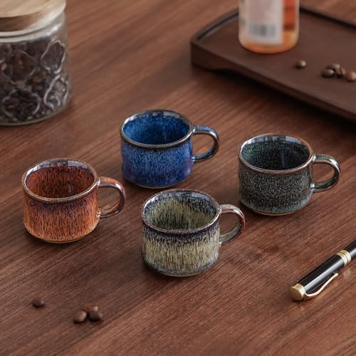 RISTEASO Fluid Blue Ceramic Espresso Cups Set of 2, 2oz Demitasse Coffee Mugs