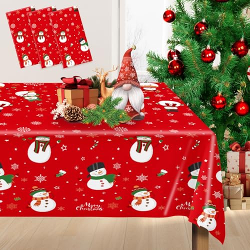 Sundonix Christmas Table Cloth Rectangle 3 Pack - Disposable Plastic Holiday Cover 54x108 Inches - Variation 2