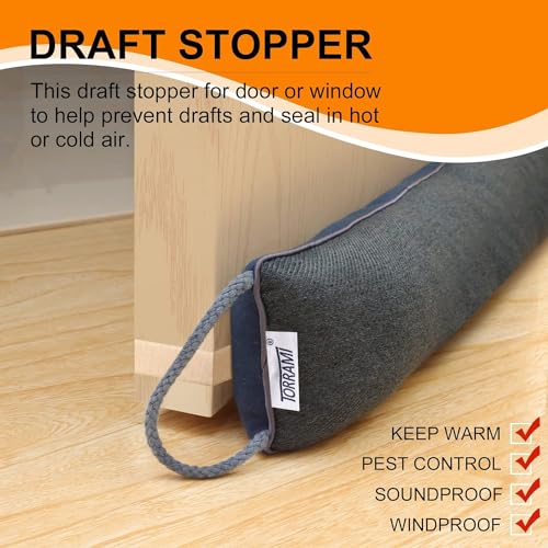 Heavy Duty Under Door Draft Stopper - 30 Inch Noise & Air Blocker (Dark Blue)