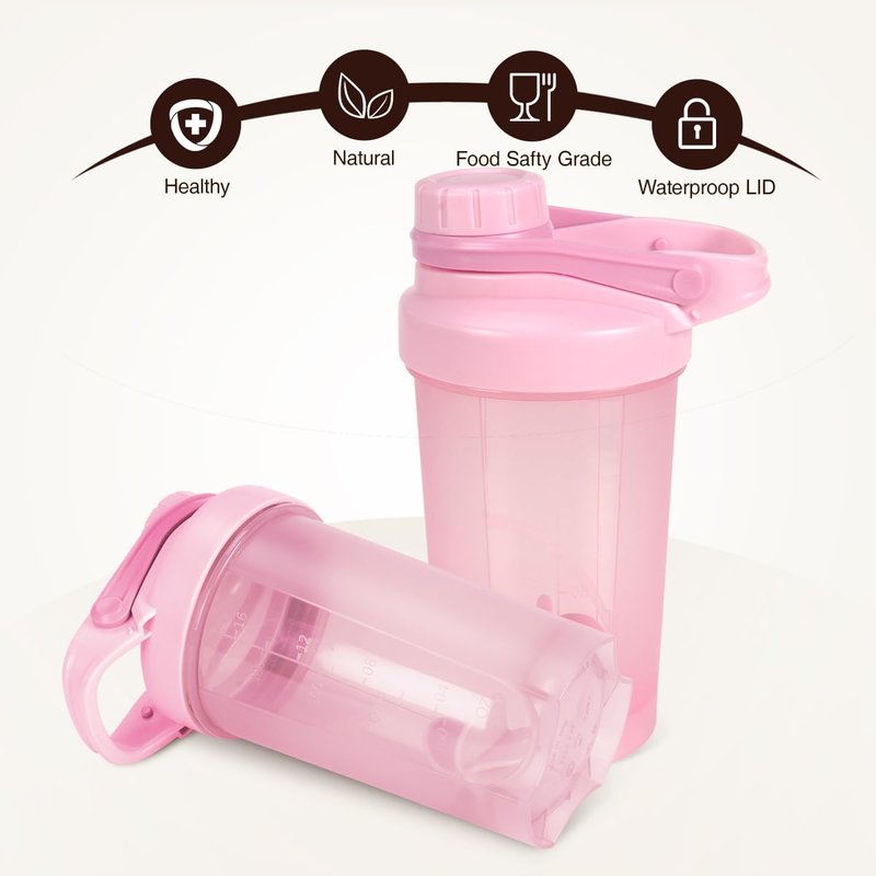 D.Y.A 16oz Shaker Bottle，Leak Proof Sports Shaker Cups for Protein Shakes，Shaker Bottle for Pre Workout and Travel To Go，BPA Free & Easy Clean Protein Shaker Bottle,Pink