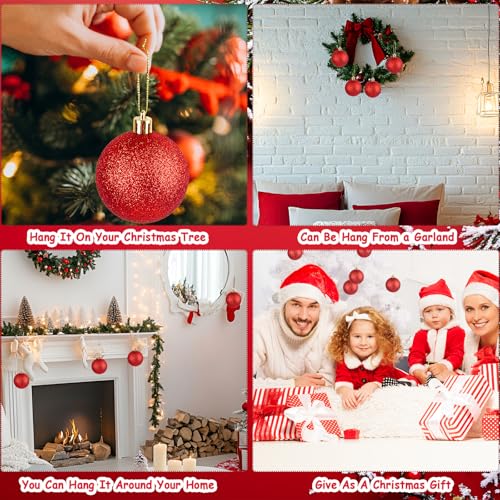 ChezMax Red Glitter Christmas Balls Ornaments - 20pcs 2.36'' Shatterproof Holiday Decor