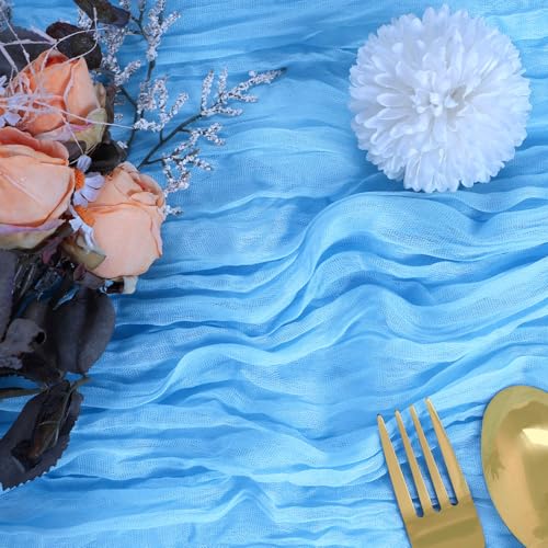 Baby Blue Cheesecloth Table Runner 6 Pack 10ft - Elegant Party Decor