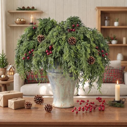 32Pcs 18in Lifelike Cedar Branches — Artificial Christmas Orchard Ferns, 32-Pack