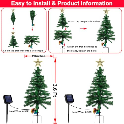 2-Pack 3.6ft Outdoor Solar Christmas Trees with 8-Mode LED Lights