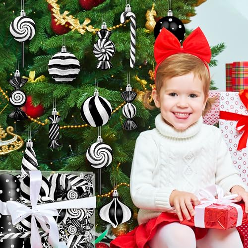 Fayoo 48pcs Black Candy Christmas Ornaments Set for Tree & Decor