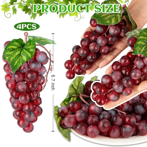 Lifelike Artificial Red Grapes - 4 Bunches for Decor & Crafts