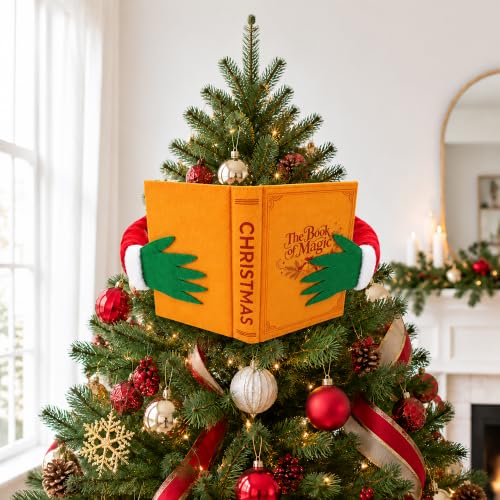 Elf Christmas Tree Topper with Book Reading Design - Festive Holiday Decor
