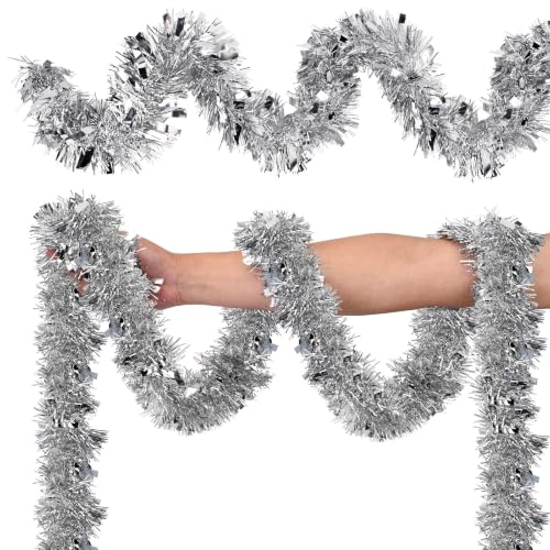 39 FT Silver Tinsel Garland for Christmas Decorations & Holiday Parties