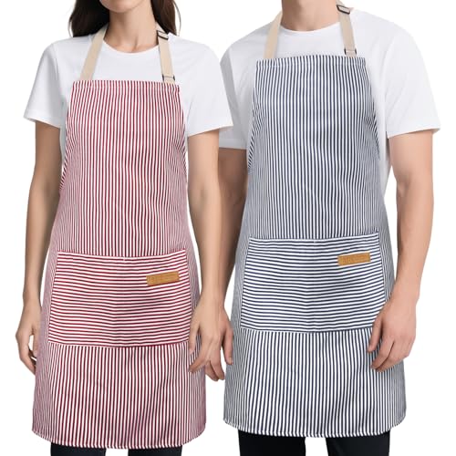 2-Pack Kitchen Cooking Aprons with Pockets, Adjustable Chef Apron