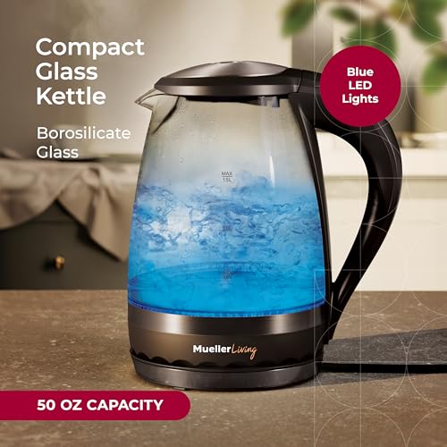 Mueller 1.5L Electric Kettle with 1.6 Quarts Capacity, Cordless Tea & Hot Water Boiler