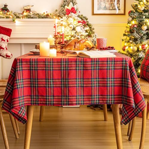 AQOTHES Red Big Plaid Christmas Tablecloth 60x84 Rectangular - Premium Polyester