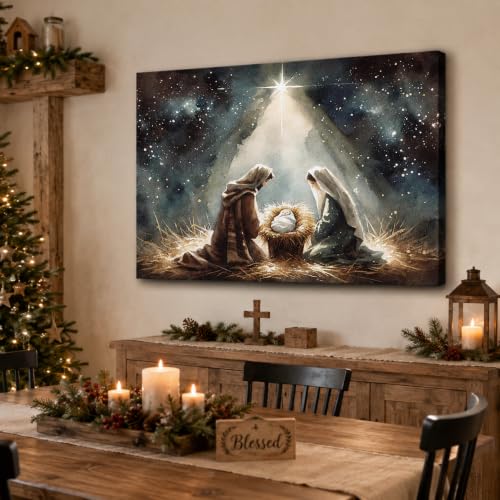 ANRUOXI Nativity Wall Art Jesus Lamb Canvas Print 18x24 Inch Religious Christmas Decor