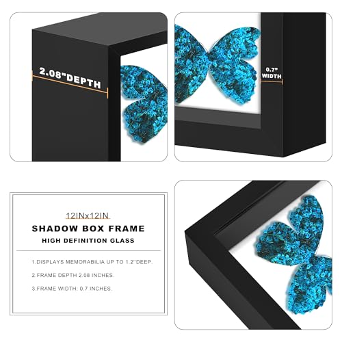 12x12 Black Shadow Box Frame, 1.2-Inch Deep Display Case with Glass