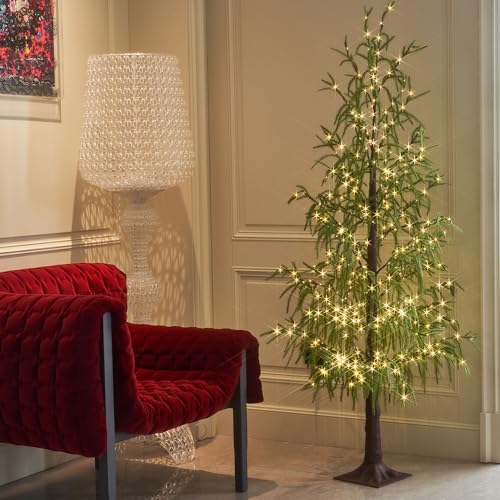 6FT Lighted Norfolk Pine Tree with 416 LED Fairy Lights - Indoor/Outdoor Christmas Decor (LITBLOOM)