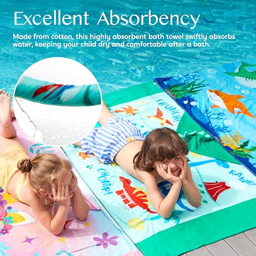 Joiedomi Kids Dinosaur Hooded Beach Towel - 100% Soft Cotton Poncho, 30x50