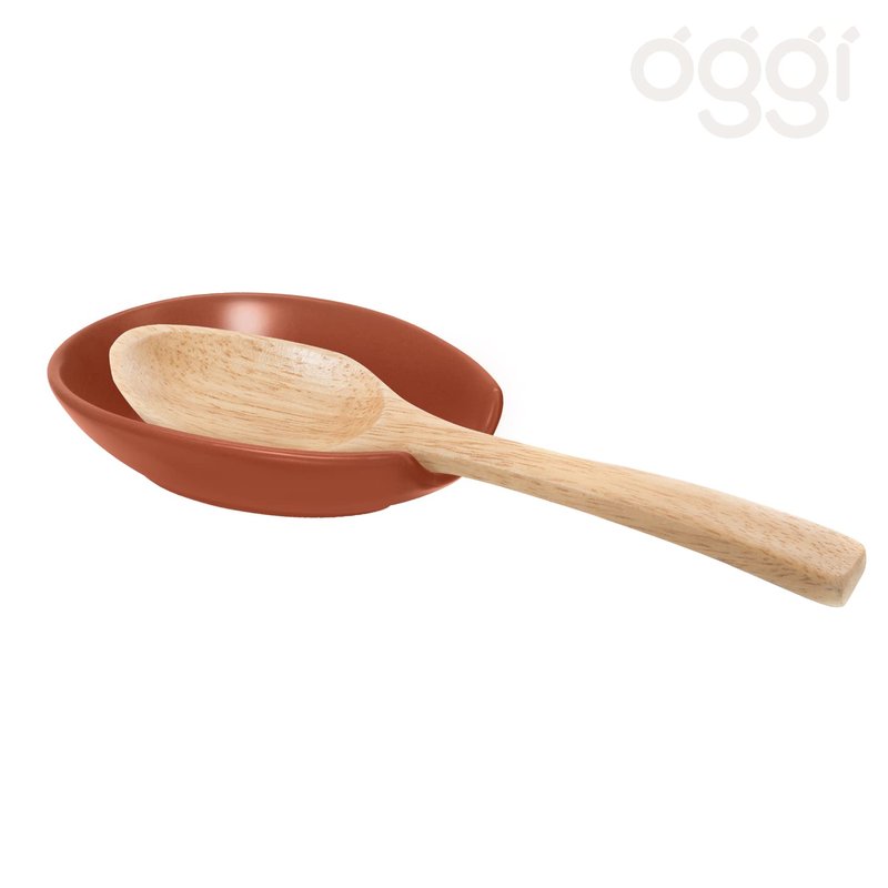 OGGI Spooner Ceramic Spoon Rest- Spoon Rest for Stove Top, Spoon Holder for Countertop, Kitchen Decor for Counter, Coffee Bar Accessories, Brick Red