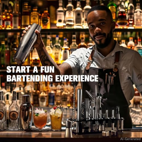 KINGROW Silver Cocktail Shaker Set 23-Piece Bartender Kit with Stand, Professional Bar Tools