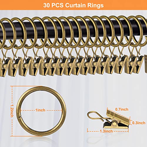 30-Piece Antique Brass Curtain Ring Clips for 0.4 to 0.75-Inch Rods