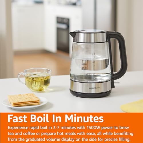 1.7L Electric Glass Tea Kettle - 1500W Fast Boiling with Auto Shut-Off
