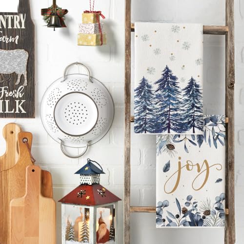 Artoid Mode Blue Christmas Kitchen Towels Set of 4 18x26 Inches Durable & Absorbent