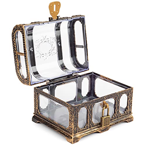Transparent Pirate Treasure Chest with Lock and Key for Kids