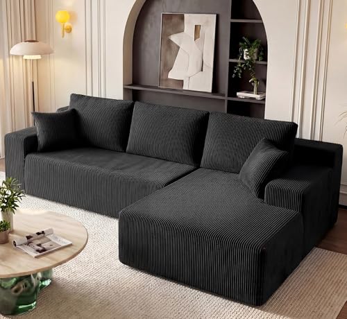 Modular L-Shaped Sectional Sofa with Deep Seating and Corduroy Fabric