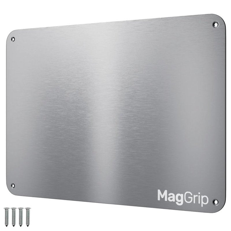 9 inches x 6.5 inches Stainless Steel Plate for Magnets, 3M Adhesive Back, Mounting Screws, Ideal for Magnetic Shelf, Spice Holders, Colorful Magnets as a Gift. Mount Anywhere! (Silver, 1 Pack)