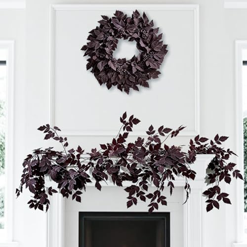 6ft Autumn Maple Leaf & Seeded Garland - Fall Harvest Mantel Decor