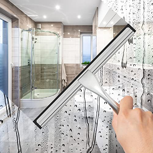 Docrok 10-Inch Stainless Steel Shower Squeegee with Hooks for Glass Doors