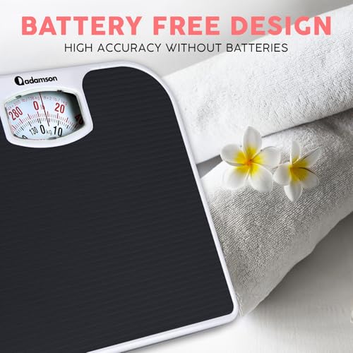 Analog Bathroom Scale - 300 lb Capacity, Anti-Skid Surface, Black