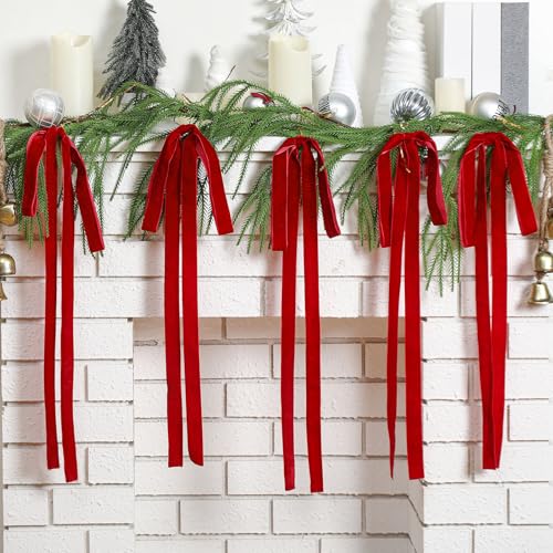 Large Red Velvet Christmas Bows - 6 Pack Vintage Holiday Tree Decor