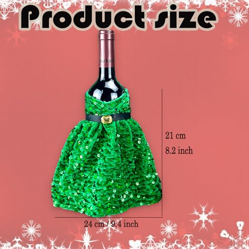 Green Sequin Christmas Wine Bottle Cover - Festive Holiday Table Decoration