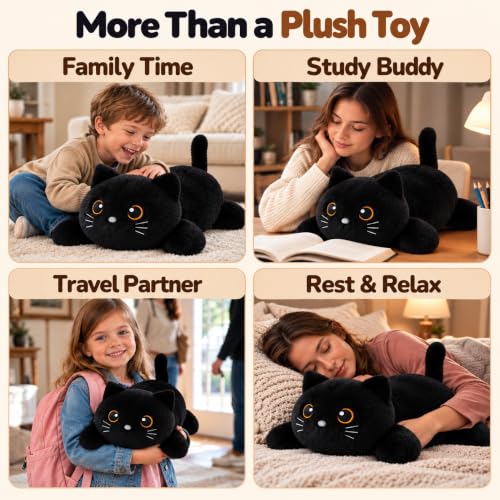 SQEQE 23.6 Inch Weighted Black Cat Plush - Large Plushie for Cozy Comfort, 3.8 Lbs, Gift for Kids & Adults