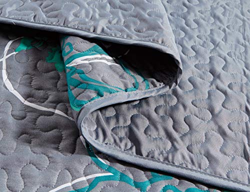 Oversized Floral Bedspread Quilt Set - Full/Queen Grey & Turquoise 3-Piece