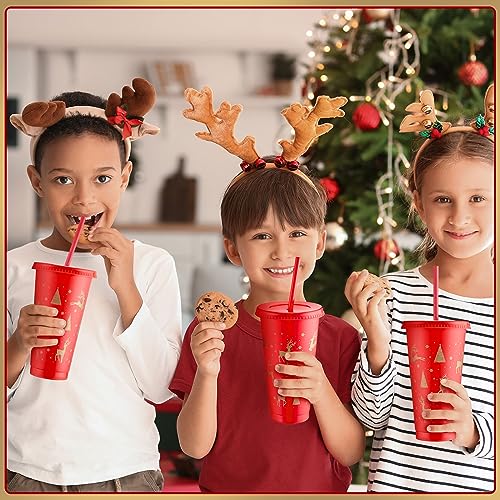 Sliner 10pcs Red & Gold Christmas Plastic Cups with Lid & Straw 24oz