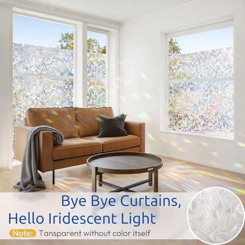 3D Prism Window Privacy Film - Clear Stained Glass Sticker, 17.5" x 78.7"