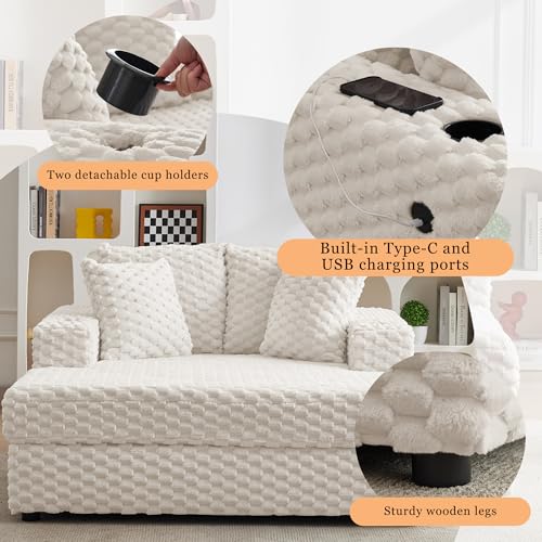 Oversized Corduroy Chaise Lounge with USB Charging and Cup Holders