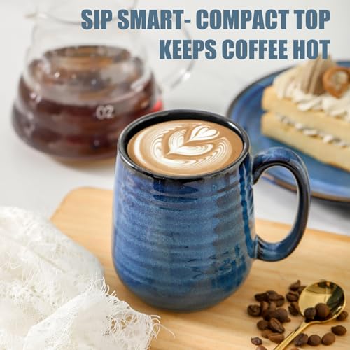 HASENSE Navy 12 oz Coffee Mug Set of 6 - Reactive Glaze Ceramic Cups for Tea, Soup & Drinks