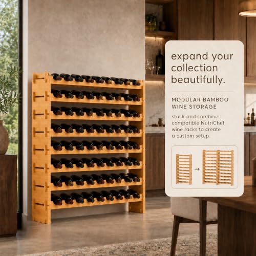 72-Bottle Bamboo Wine Rack, 8-Tier Stackable Freestanding Shelf