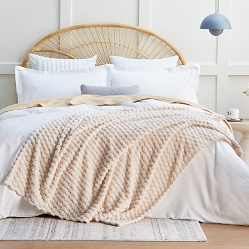 EXQ Home Plush Fleece Throw Blanket - 3D Jacquard Soft Flannel (50"x60")