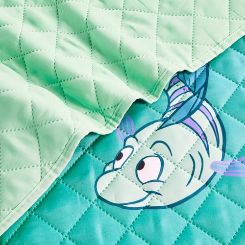 Disney Little Mermaid Twin Bedspread Set for Kids with Ariel Quilted Cover and Tattoos