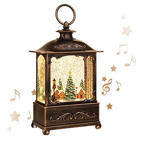 KAMPGO Forest House Christmas Snow Globe Lantern with Music & Timer - Indoor Holiday Decor