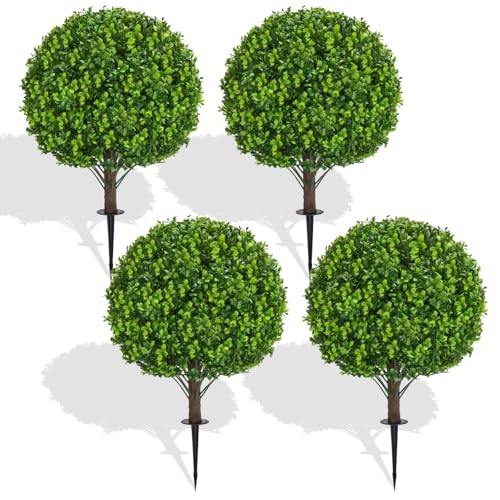 4 Pack 23-Inch Artificial Boxwood Ball Topiary Trees, UV Resistant Faux Plants
