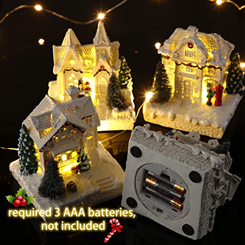 Elegant 15-Piece LED Christmas Village Set with Decor, Trees & Fake Snow