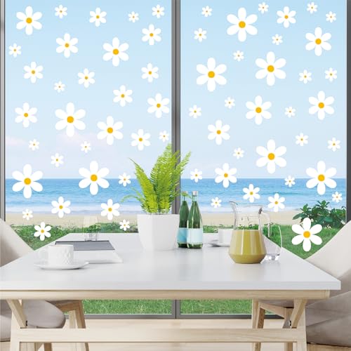 108 Pcs White Daisy Window Clings - Double-Sided Flower Stickers
