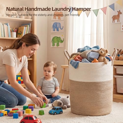 Large Cotton Rope Woven Laundry Hamper - 60L Storage Basket with Handles